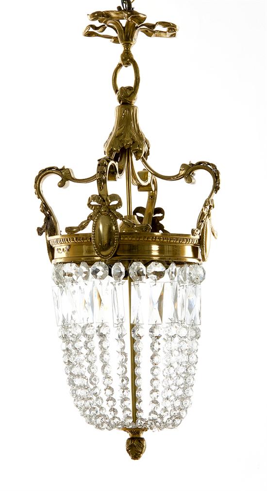 Gilt-metal and crystal basket chandelier