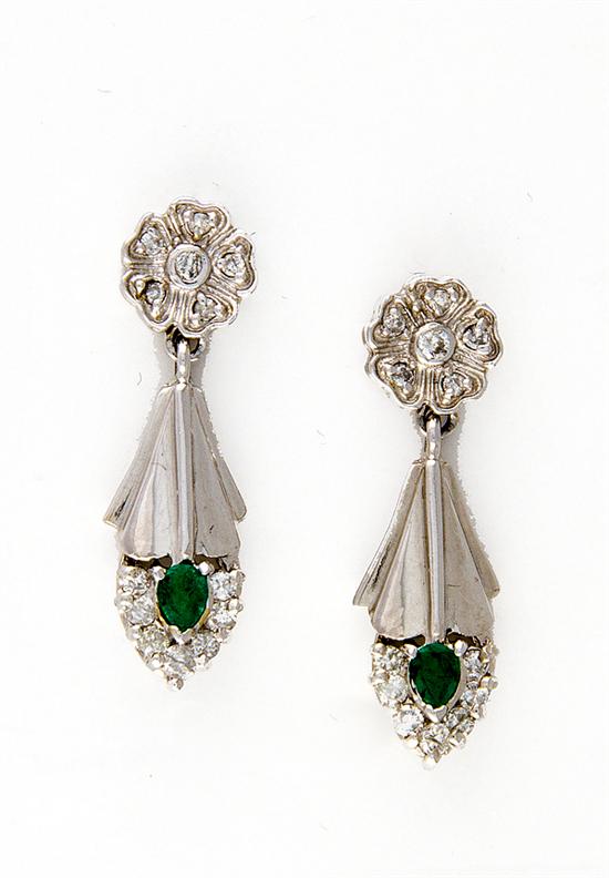 Emerald and diamond earrings 14K 13a80d