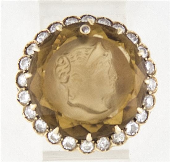 Topaz cameo and diamond ring round 13a80b