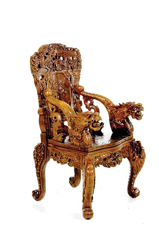Oriental carved hardwood armchair