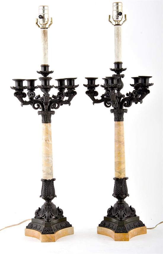 Pair Charles X bronze-mounted marble