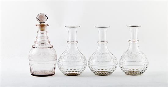 British cut and etched glass decanters