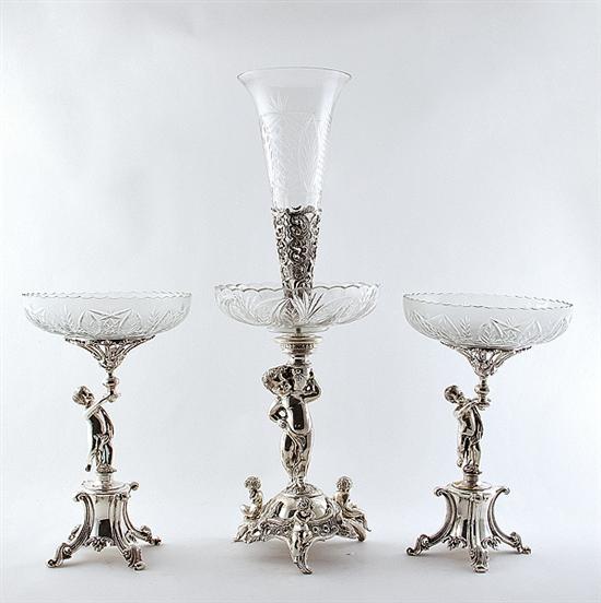 Silverplate and glass centerpiece