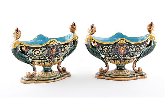 Pair majolica figural centerbowls 13a997