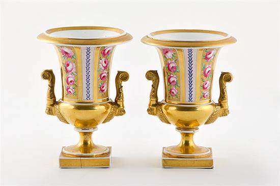 Pair Paris porcelain campana urns