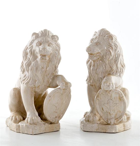 Pair ceramic figures of lions rampant 13aa0b