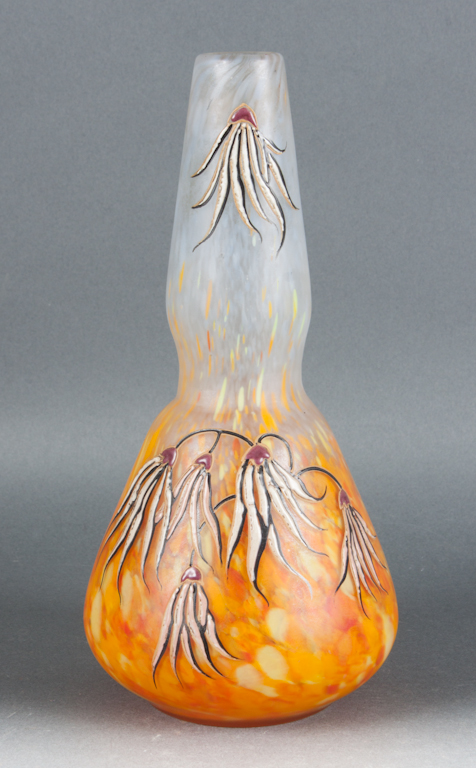 Legras floral enameled glass vase with