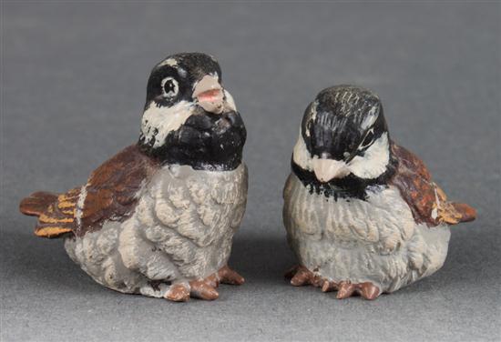 Two Austrian cold painted bronze chickadees