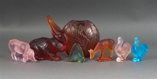 Six assorted Lalique color and 13aa7d