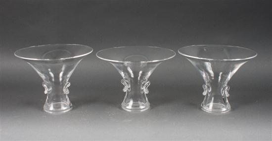 Three Steuben glass trumpet vases 13aa9a