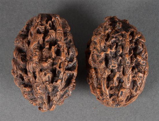 Pair of Chinese carved walnuts