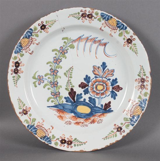 English polychrome Delftware charger 13aad3
