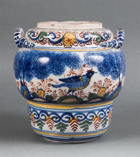 English polychrome Delftware two-handled
