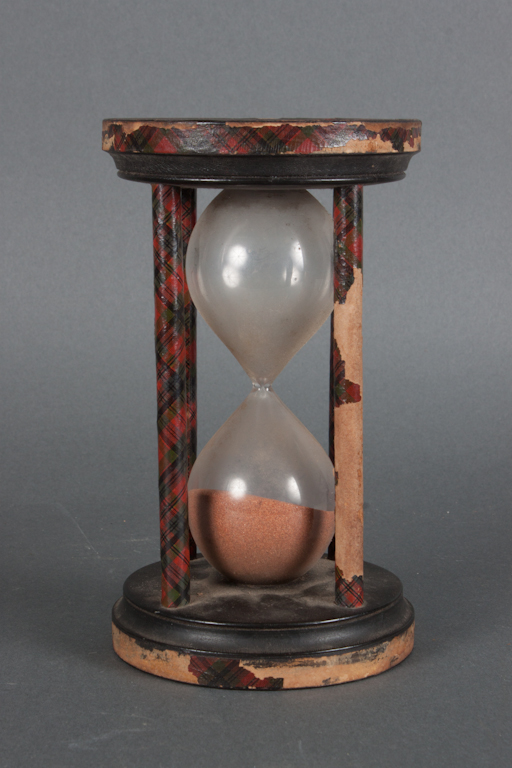 Tartan ware wood and glass hourglass