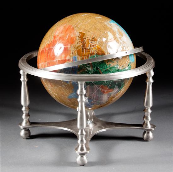 Hardstone inlaid terrestrial globe on