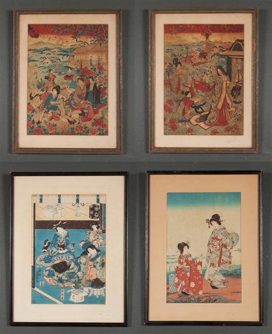 Four Japanese color woodblock prints
