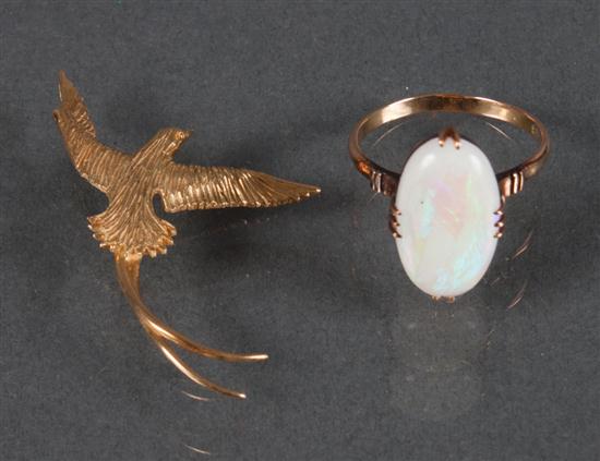 18K gold and opal ring; together