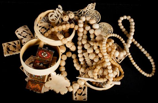 Group of carved bone and ivory