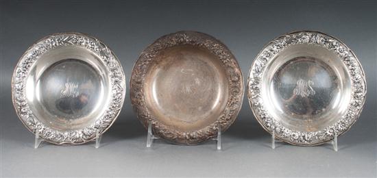 Set of four American repousse sterling