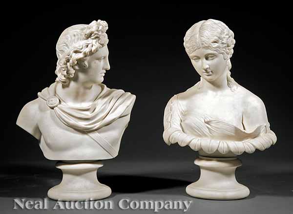 A Pair of Parian Busts of Apollo
