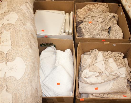 Three boxes of assorted textiles