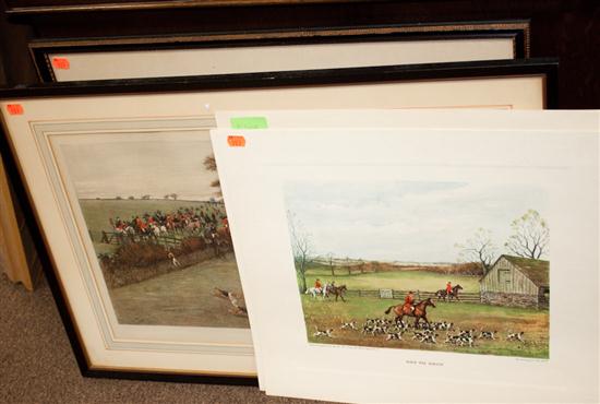 Four framed fox hunting prints and four