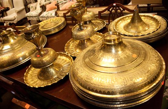 Assorted Arabic etched brass serving