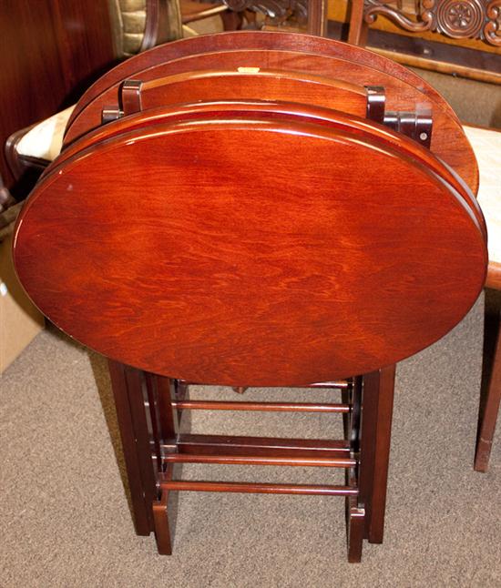 Four cherrywood folding snack tables