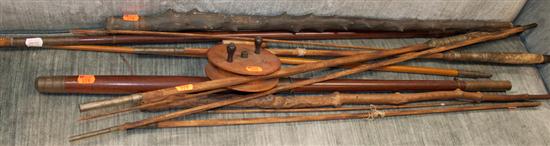 Assorted early fishing poles and 1388ca