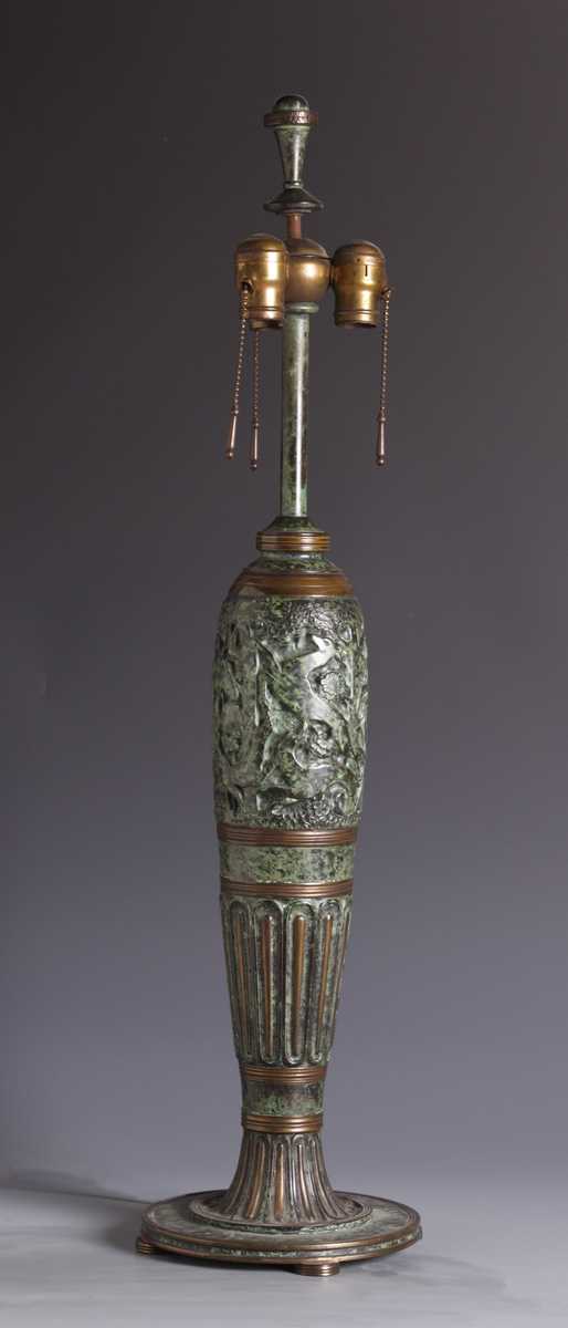 Sgn Oscar Bach Bronze Relief Lamp 13893e
