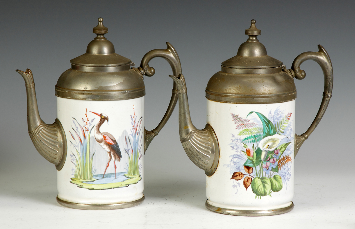 2 Victorian Enameled & Pewter Coffee