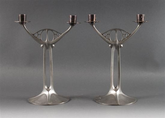 Pair of Continental pewter candelabra