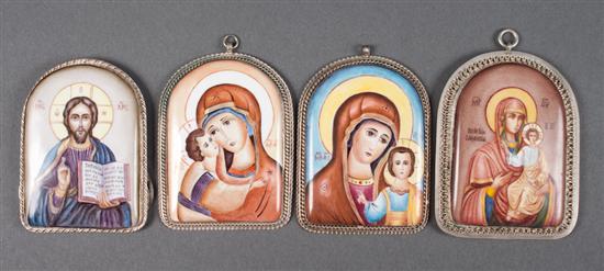 Four Russian enamel icons in silvered 138b10