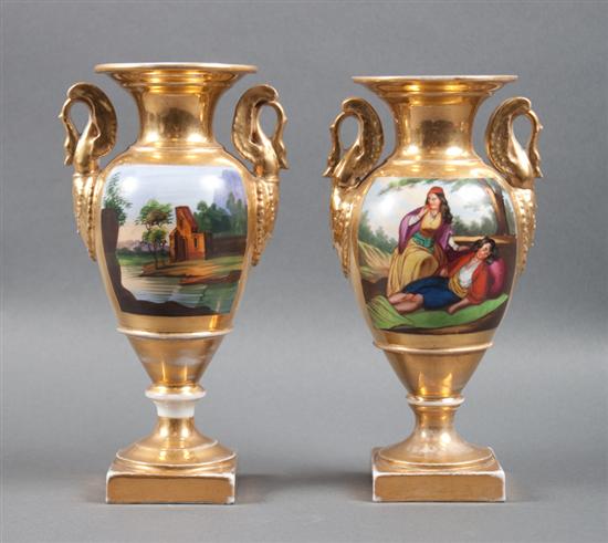 Pair of Porcelain de Paris paint decorated