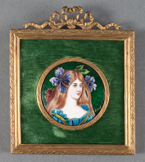 Limoges enamel round portrait miniature