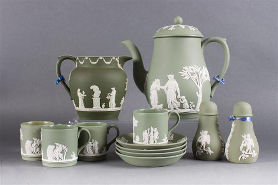 Wedgwood green jasperware 9-piece