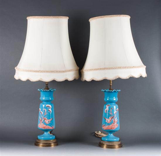 Pair of Victorian enameled blue