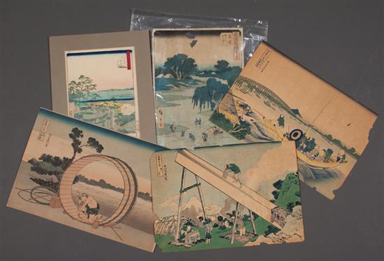 Five Japanese color woodcuts of