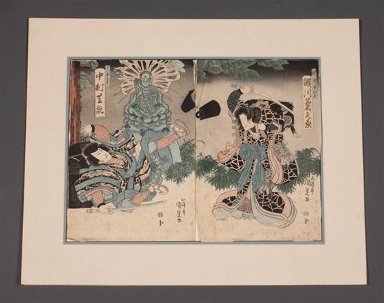 Japanese color woodcut diptych  138d2f