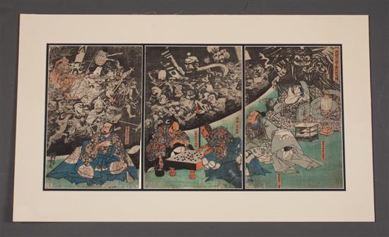 Japanese color woodcut triptych  138d28