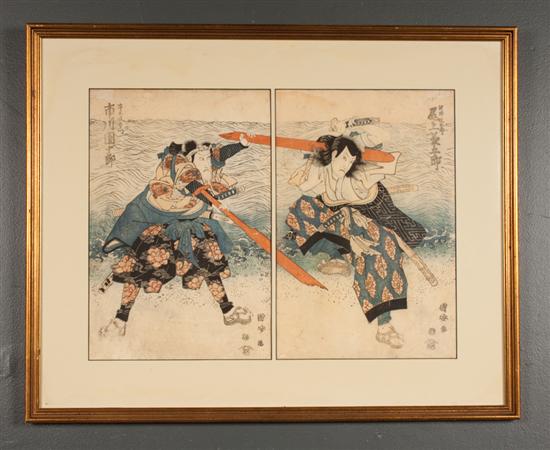 Japanese color woodcut diptych  138d3a
