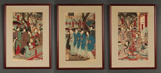 Japanese color woodcut triptych  138d32