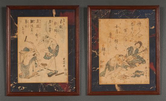 Two Japanese color woodcuts: Hokusai;