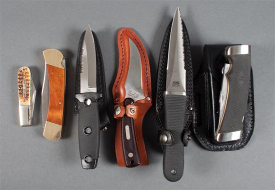 Six folding and fixed-blade knives by