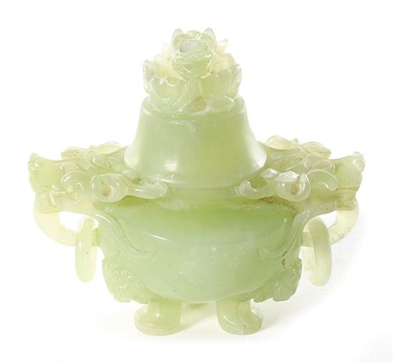 Chinese carved jade ding (covered