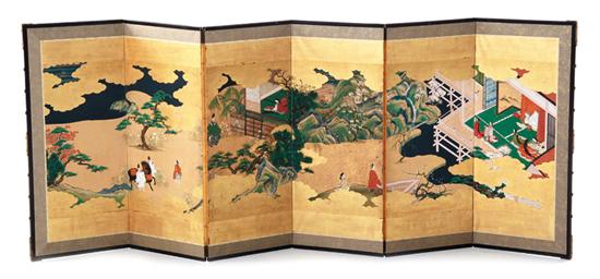 Oriental painted six panel folding 138f17