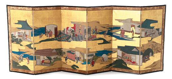 Oriental painted six panel folding 138f13