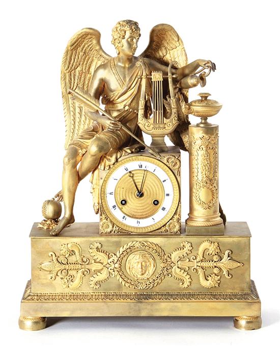 French figural gilt-bronze mantel clock