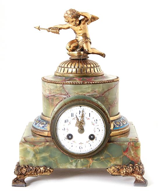 French champleve and onyx mantel clock