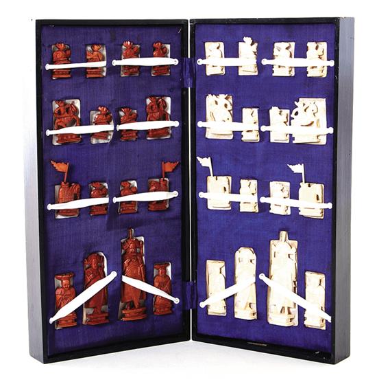 Chinese carved ivory chess set